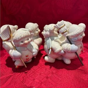Lenox White and Gold Snowman candle holders Holiday Figurines
